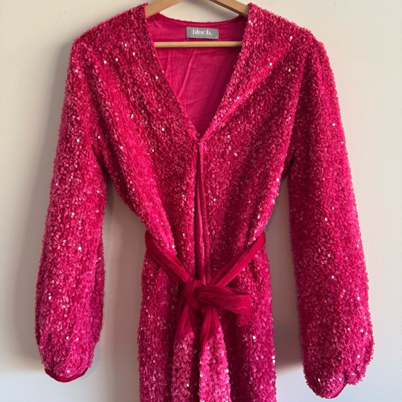 Blue B. Pink Sequin Velvet Wrap Tie Puff Glamour Dress size small - Picture 3 of 12